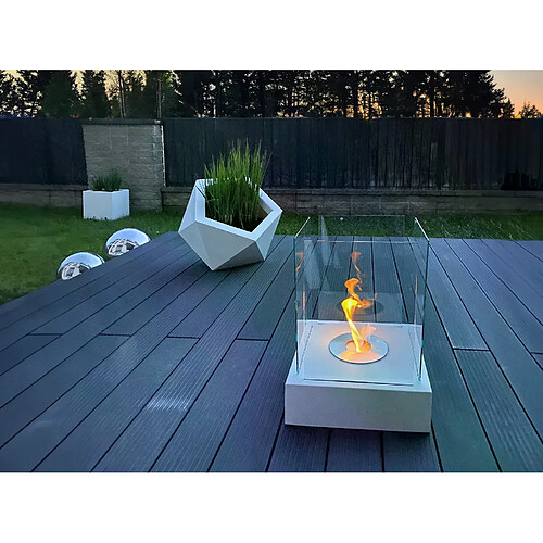 Gmt Cheminée bioéthanol Sunset Garden blanche avec verre – design moderne pour jardin et terras