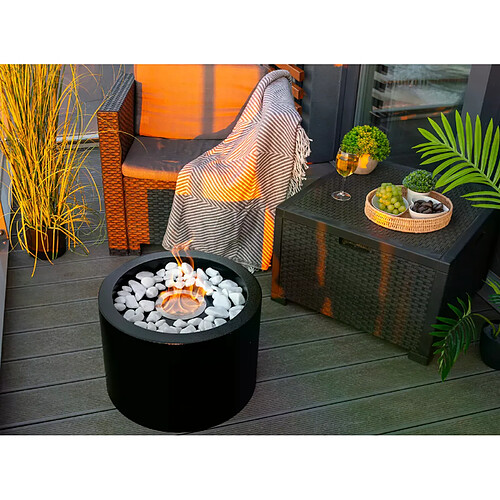 Gmt Cheminée bioéthanol Moon noire sur pied – design moderne pour intérieur et extérieur