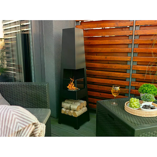 Gmt Cheminée bioéthanol Pyramid Garden noire avec verre – design moderne pour jardin et terrass