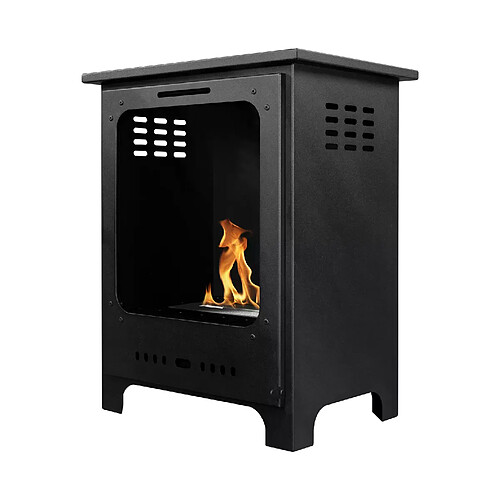 Gmt Cheminée bioéthanol Koza Mini noire avec verre – design moderne pour intérieur et extérieur