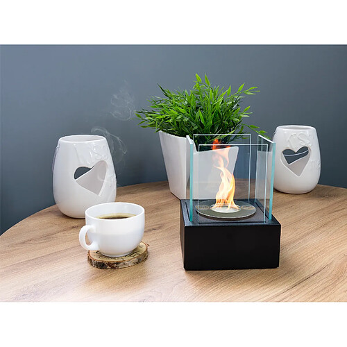 Gmt Cheminée bioéthanol Smart noire avec verre – design compact pour intérieur et extérieur