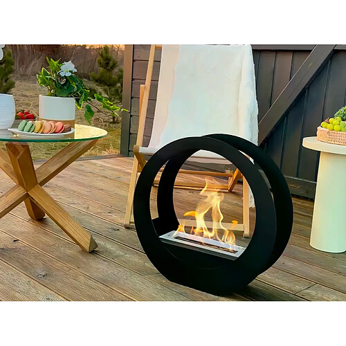 Gmt Cheminée bioéthanol Only noire sur pied – design moderne pour intérieur et extérieur