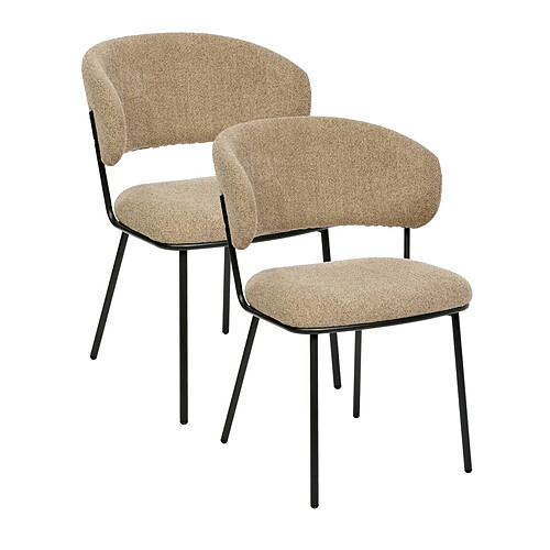 Pegane Lot de 2 chaises de salle à manger coloris taupe avec structure en acier Noir