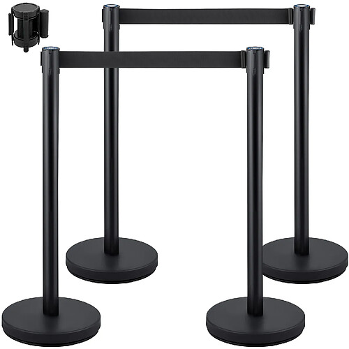 VEVOR Poteau de Guidage Séparation Rétractable Barrière 4 Pcs avec 2?m Ceinture