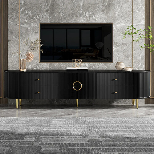 lemonbest Meuble TV 180x40x53 cm façades 3D tiroirs passe-câbles noir