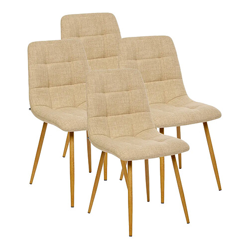 Pegane Lot de 4 chaises de salle à manger coloris beige Lin