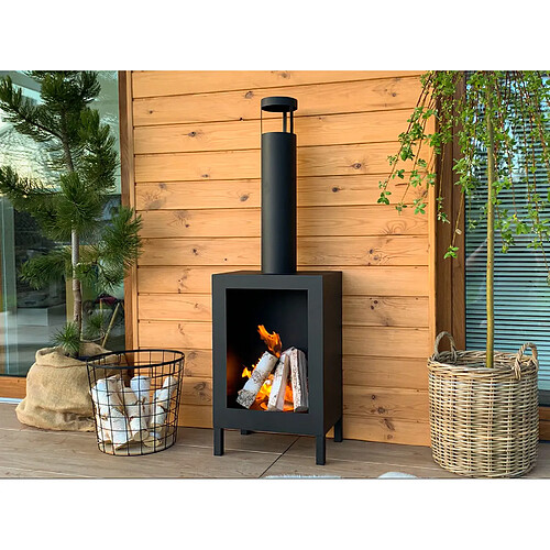 Gmt Cheminée bioéthanol Kozen noire sur pied – design moderne pour intérieur et extérieur