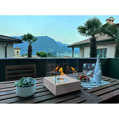Gmt Cheminée bioéthanol Sunset Garden Mini grise avec verre – design compact pour jardin et ter