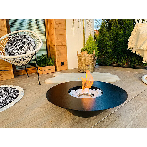Gmt Cheminée bioéthanol Universe noire sur pied – design moderne pour intérieur et extérieur