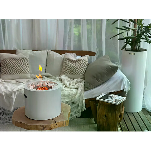 Gmt Cheminée bioéthanol Moon Mini blanche sur pied – design compact pour intérieur et extérieur