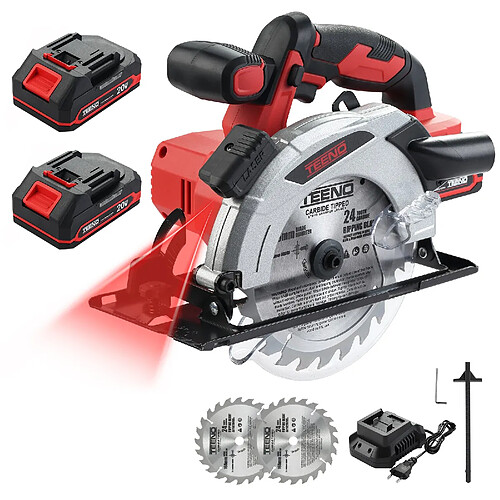 TEENO Scie Circulaire Sans Fil 165mm avec Laser, 4000 tr/min, 2 Batteries 2.0Ah + 2 Lames