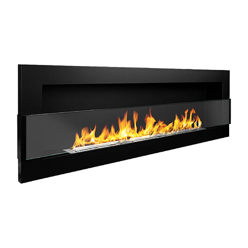Gmt Cheminée bioéthanol murale 120 cm noire avec verre – design moderne avec triple brûleur