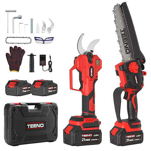 TEENO Ensemble d'outils de jardinage 2 en 1 : mini-scie sans fil de 6 pouces + sécateur