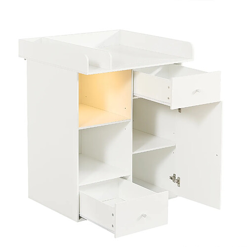 DZMDIP Table à langer LED blanche avec 2 tiroirs et rangement sécurisé pour bébé