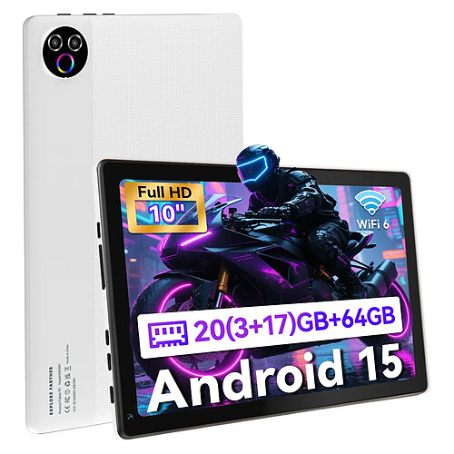 byxsb Tablette Android 15 10,1" HD, 20 Go RAM, 64 Go ROM, Wi-Fi, Bluetooth
