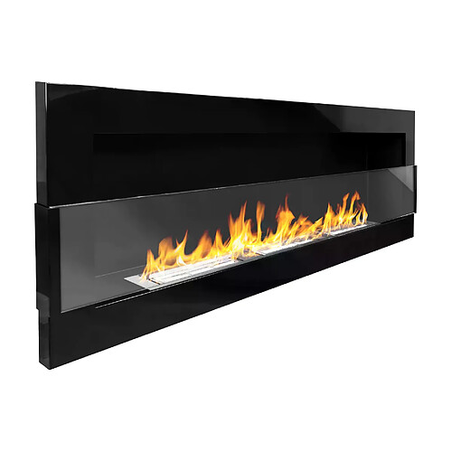 Gmt Cheminée bioéthanol murale 120 cm noire avec verre – design moderne avec triple brûleur