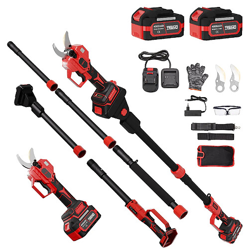 TEENO Sécateur Électrique Avec Perche, 2-en-1 Secateur Electrique Sans Fil Télescopique