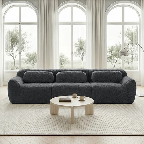 allomn Canapé droit 3 places 291x104x73 cm - assise profonde peluche - gris