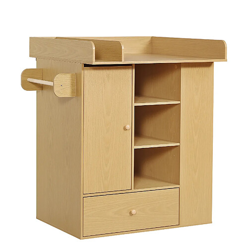 DZMDIP Table à langer en bois naturel avec rangement et espace sécurisé pour bébé