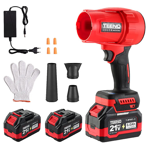 TEENO 21V Souffleur sans Fill, 3 vitesses max 35000 tr/min, 2x6Ah batteries