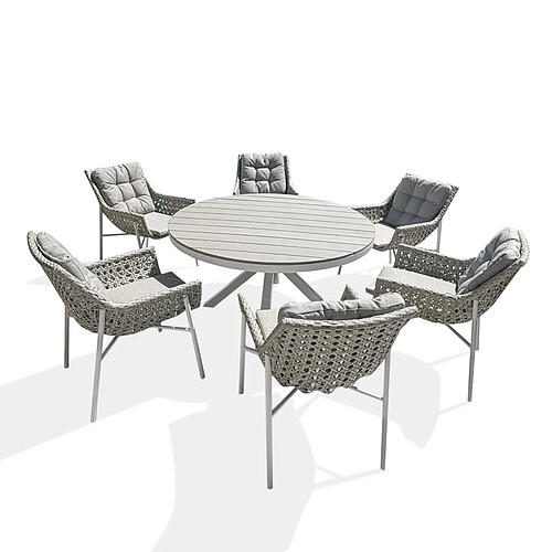 Paris Prix Ensemble Table de Jardin & 6 Fauteuils Elba 142cm Blanc