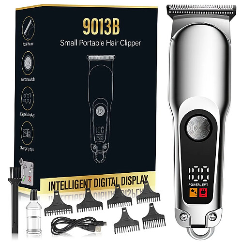 INF Mini Tondeuse à Cheveux Portable Électrique Numérique pour Barbe et Cheveux Silver