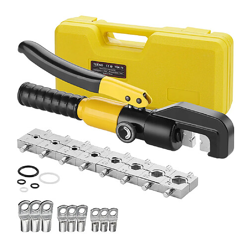 TEENO Pinces à Sertir Hydrauliques 10T avec 9 Matrices Hexagonales, Course de 12mm
