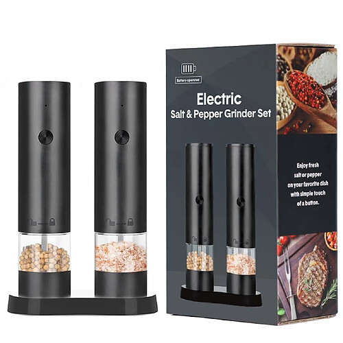INF Ensemble de moulins à poivre électriques rechargeables avec broyeur en céramique - Lot de