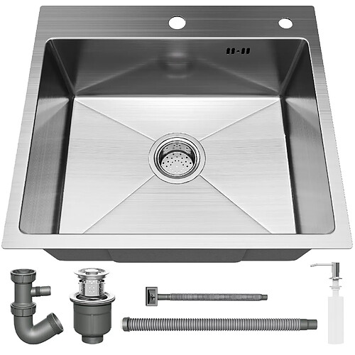 STANEW Évier Inox 1 Bac 50x45x22 cm Argent - pour Petite Cuisine & Camping-car - Prépercé