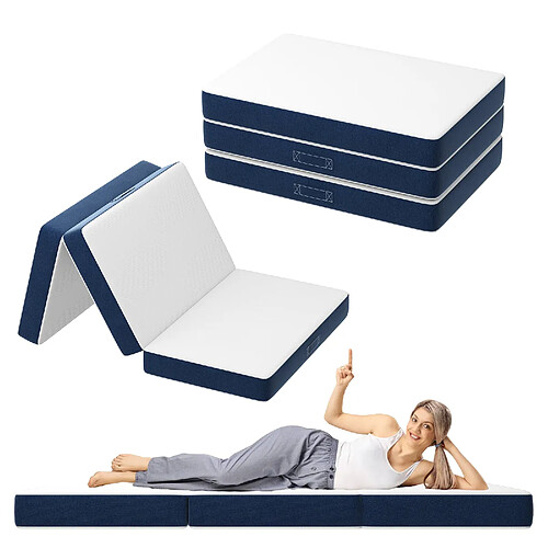 DEWINNER Matelas pliant triple 90x200x15cm, mousse 15cm épaisse, housse lavable