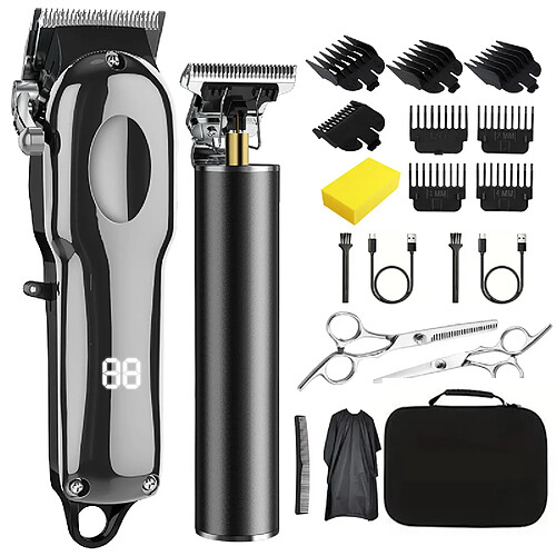 INF Tondeuse à cheveux argentée LED Gun + 2 kits avec accessoires complets