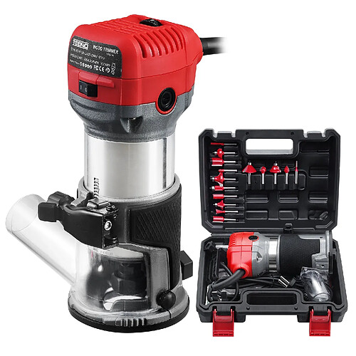 TEENO Affleureuse Électrique 800W, 13000-33000 RPM, Housse Anti-Poussière, 15 Fraises 1/4",