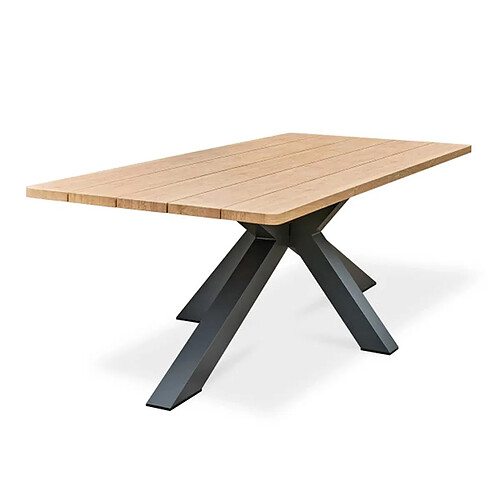 Paris Prix Table de Jardin en Métal Kelia 220cm Anthracite & Naturel