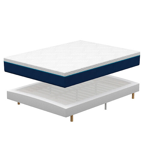 DEWINNER Ensemble Matelas en Mousse+ Lit Sommier Tapissier Déco 160x200cm
