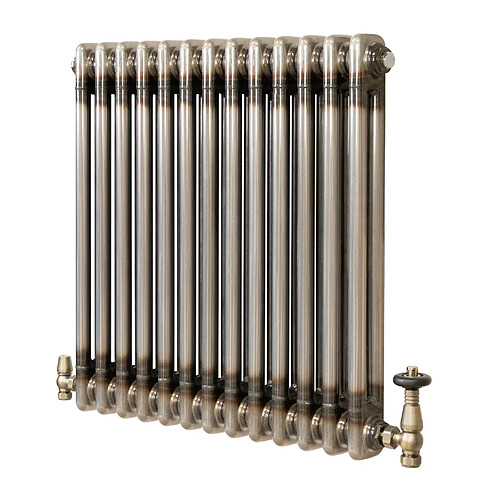 Monstershop Radiateur Traditionnel Acier Métal Brut à 2 Colonnes & Vannes 600 x 605 mm