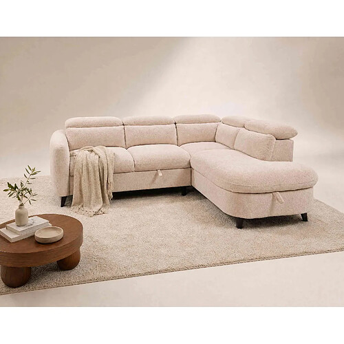 Bestmobilier Opaline - Canapé d'angle droit 5 places convertible avec têtières et coffre en tissu