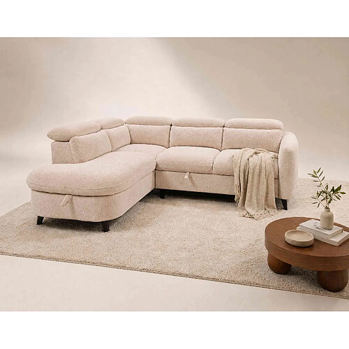 Bestmobilier Opaline - Canapé d'angle gauche 5 places convertible avec têtières et coffre en tissu