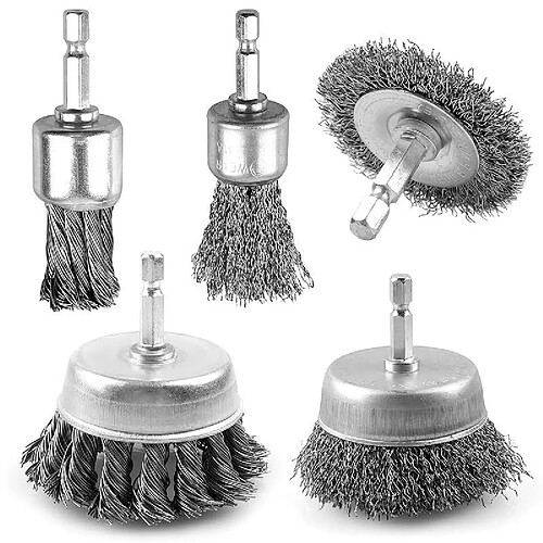 INF Ensemble de 5 brosses métalliques polyvalentes en acier inoxydable pour perceuse