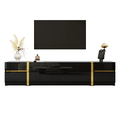 DZMDIP Meuble TV moderne noir brillant avec 4 tiroirs et 2 portes - facile d’entretien