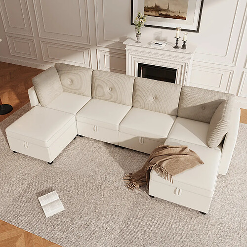 HAUSS SPOLE Canapé modulaire 6 places réversible avec rangement en velours beige