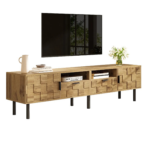 DZMDIP Meuble TV moderne 2 portes 2 tiroirs 2 niches design mosaïque 3D bois