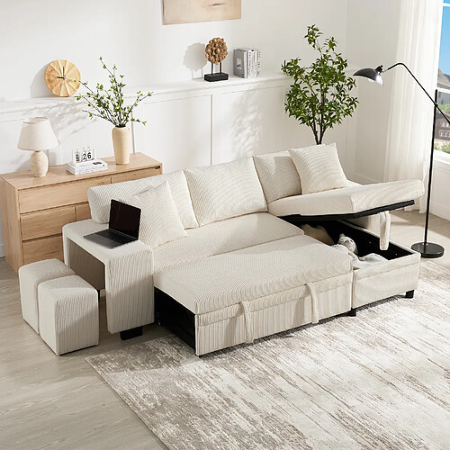 HAUSS SPOLE Canapé d'angle convertible 3 places avec rangement et USB-C beige