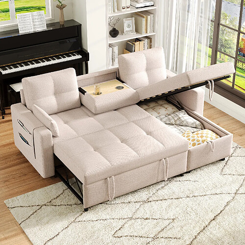 HAUSS SPOLE Canapé d'angle convertible avec rangement en lin beige