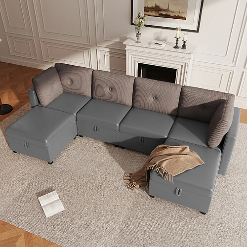 HAUSS SPOLE Canapé panoramique en U modulaire avec rangement en velours gris ancien