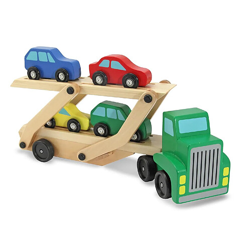 Camion Transporteur Pliable avec 4 Voitures - Voiture Enfant - Jeu Imitation - Jouet en Boi