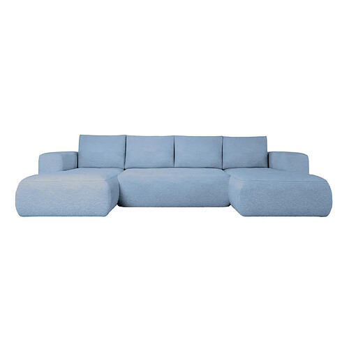 Casanova Canapé panoramique tissu bouclette 5 places Bleu