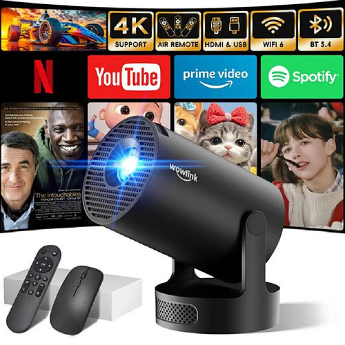 4K Vidéoprojecteur Mini 2026 Plus récent et APPS intégrées et 1920x1080P Res 20000lm, Noir