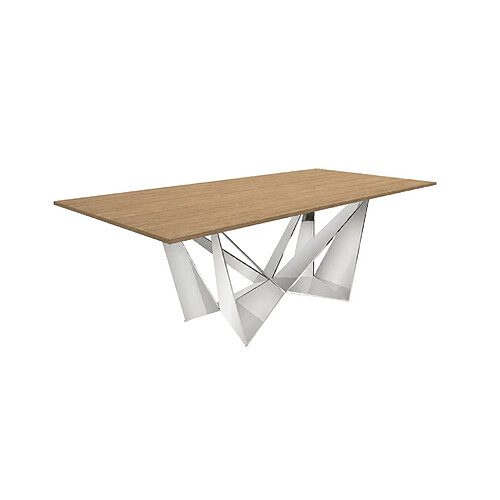 Angel Cerda Table à manger rectangulaire en chêne et acier chromé