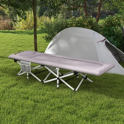 Lit de camp pliant Modenvie 200x65 cm avec poche de rangement - Gris
