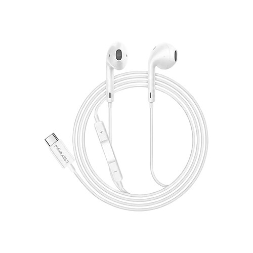 Mayaxess Écouteurs Filaires USB-C pour Samsung Galaxy S26 avec Micro intégré Blanc
